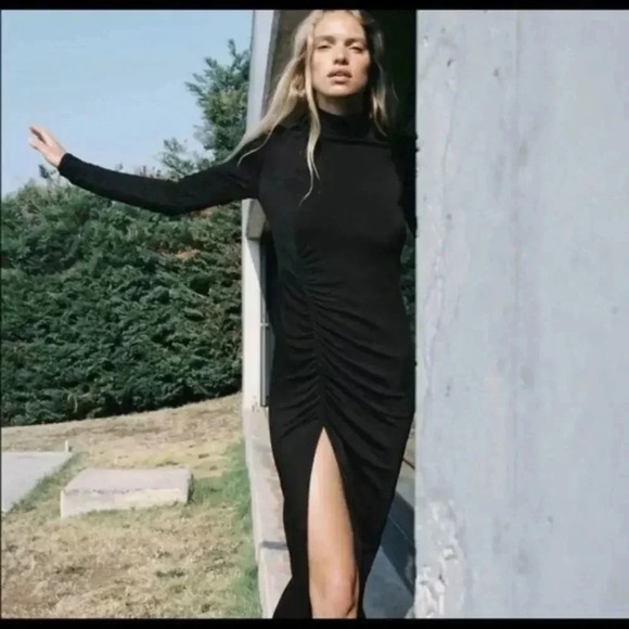 ZARA WOMAN NWT BLACK DRAPED SHEATH DRESS - Picture 6 of 12